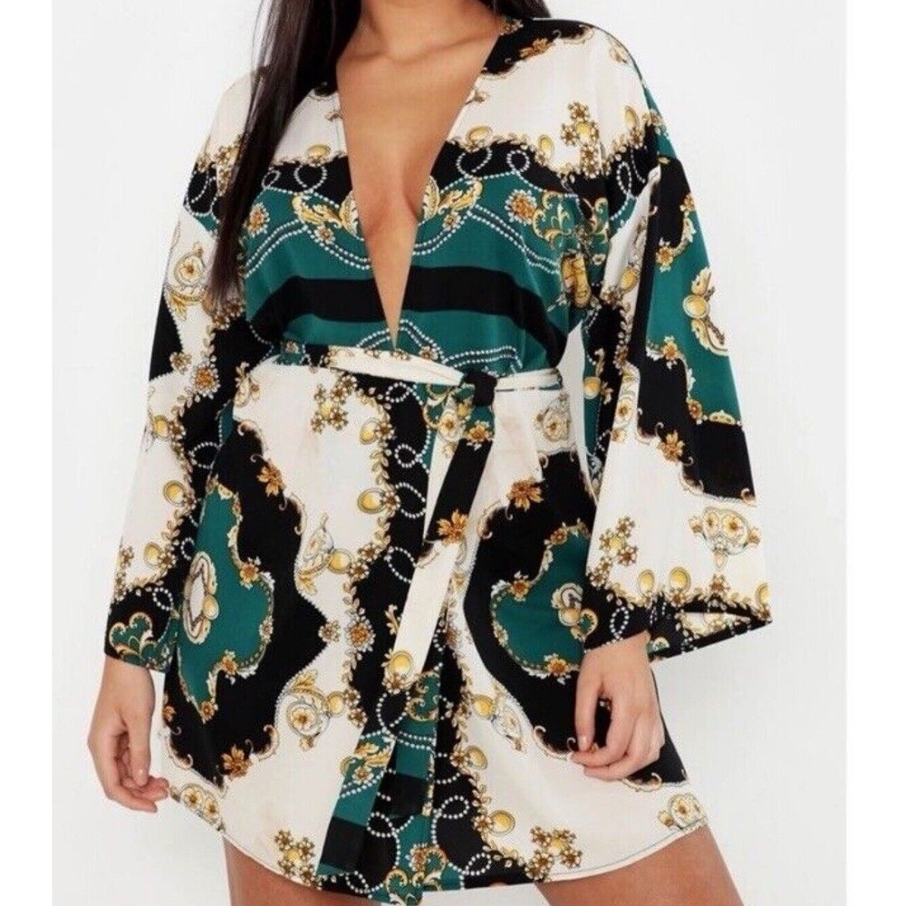 Boohoo Black and Green Patterned Mini Dress